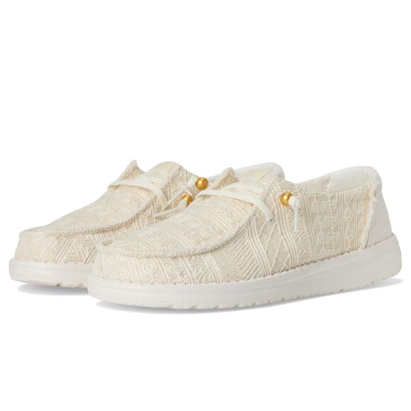 NWT HEYDUDE Women's Wendy Crochet Lace White/Gold 10 Medium - Picture 1 of 7